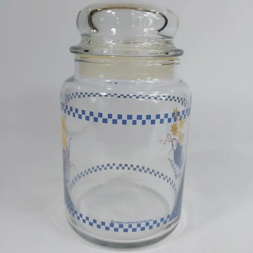 Vintage Hallmark 1986 Glass Cannister Blue‎ Teapot Pink Heart Yellow Daisy